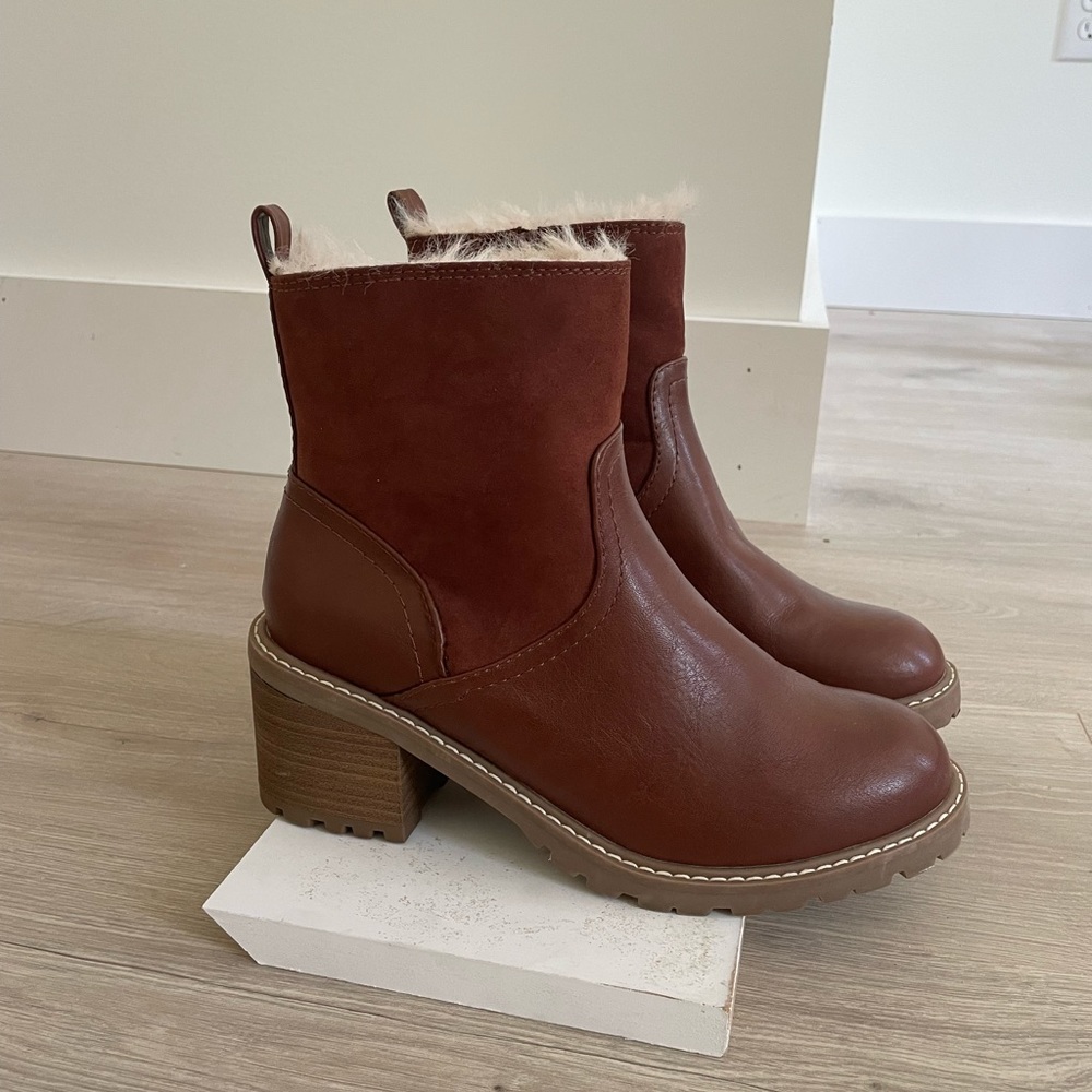 FALL BROWN FURRY HEELED BOOTS
